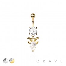 316L SURGICAL STEEL CZ GOAT DANGLE BELLY BUTTON NAVEL RING 